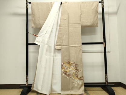 平和屋着物■色留訪問着　駒刺繍　枝松文　金彩　正絹　逸品　CABH1005ou