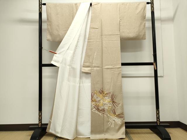 平和屋着物■色留訪問着　駒刺繍　枝松文　金彩　正絹　逸品　CABH1005ou