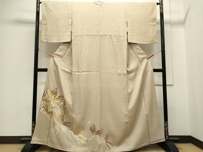 平和屋着物■色留訪問着　駒刺繍　枝松文　金彩　正絹　逸品　CABH1005ou