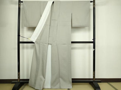 平和屋着物▽上質な色無地　単衣　唐草地紋　灰汁色　正絹　逸品　DABF8882sf