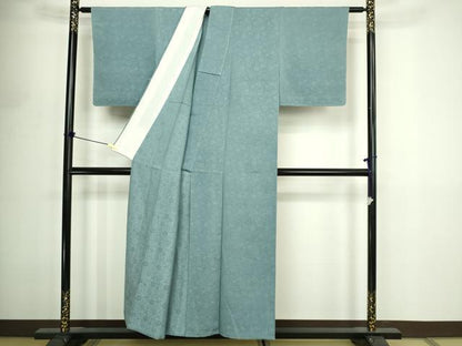 平和屋着物▽上質な色無地　単衣　お召地　花唐草地紋　御召御納戸色　正絹　逸品　DABF8898sf