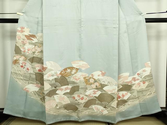 平和屋着物▽豪華色留袖　単衣　駒刺繍　扇面草花文　暈し染め　金彩　正絹　逸品　DABF8888sf