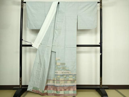 平和屋着物▽絲藝苑　上島洋山　色留訪問着　単衣　横段文　ますいわ屋扱い　正絹　逸品　DABF8891sf