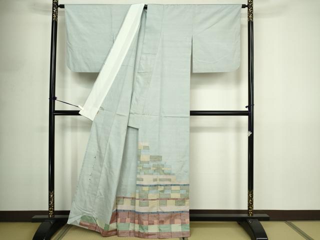 平和屋着物▽絲藝苑　上島洋山　色留訪問着　単衣　横段文　ますいわ屋扱い　正絹　逸品　DABF8891sf