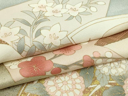 平和屋着物▽豪華色留袖　単衣　駒刺繍　扇面草花文　暈し染め　金彩　正絹　逸品　DABF8888sf