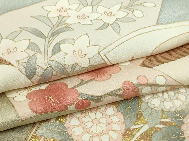 平和屋着物▽豪華色留袖　単衣　駒刺繍　扇面草花文　暈し染め　金彩　正絹　逸品　DABF8888sf