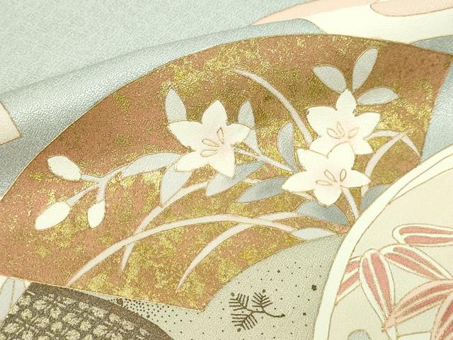 平和屋着物▽豪華色留袖　単衣　駒刺繍　扇面草花文　暈し染め　金彩　正絹　逸品　DABF8888sf
