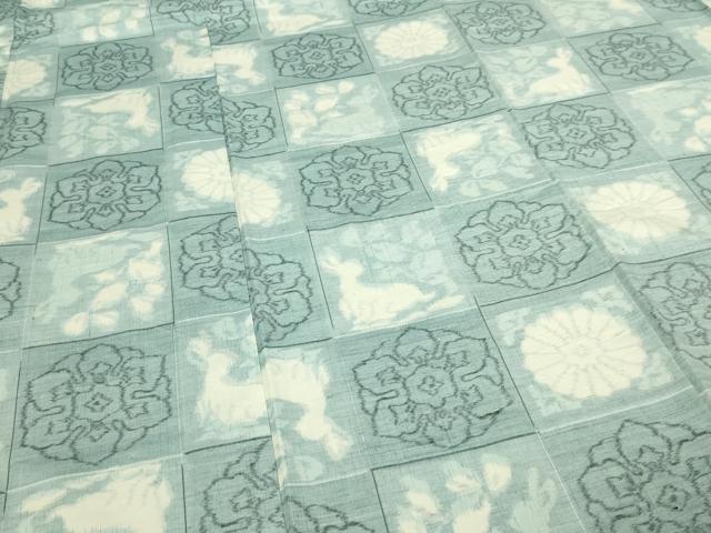 平和屋着物▽上質な紬　単衣　花うさぎ　正絹　逸品　DABF8893sf