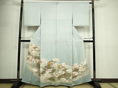 平和屋着物▽豪華色留袖　単衣　駒刺繍　扇面草花文　暈し染め　金彩　正絹　逸品　DABF8888sf