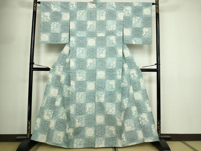 平和屋着物▽上質な紬　単衣　花うさぎ　正絹　逸品　DABF8893sf