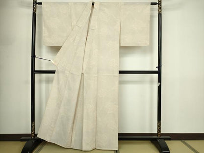 平和屋着物▽本塩沢　単衣　110亀甲　やまだ織　草花文　証紙付き　正絹　逸品　DABF8897sf