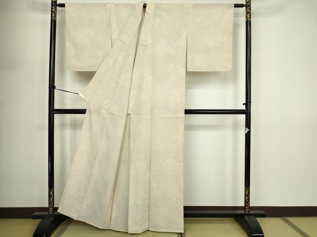 平和屋着物▽本塩沢　単衣　110亀甲　やまだ織　草花文　証紙付き　正絹　逸品　DABF8897sf