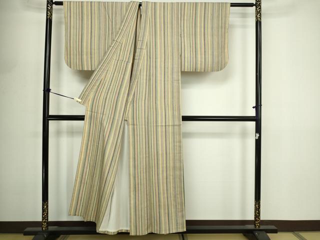 平和屋着物▽上質な紬　単衣　間道　正絹　逸品　DABF8900sf