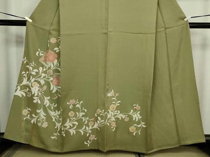 平和屋着物▽訪問着　単衣　更紗花文　金彩　正絹　逸品　DABF8904sf