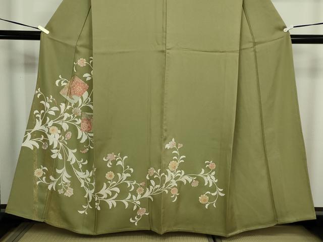 平和屋着物▽訪問着　単衣　更紗花文　金彩　正絹　逸品　DABF8904sf