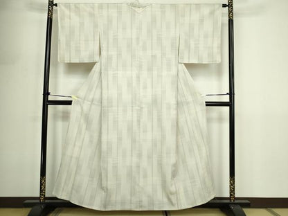 平和屋着物▽本塩沢　単衣　110亀甲　横段文　正絹　逸品　DABF8884sf