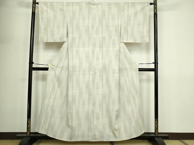 平和屋着物▽本塩沢　単衣　110亀甲　横段文　正絹　逸品　DABF8884sf