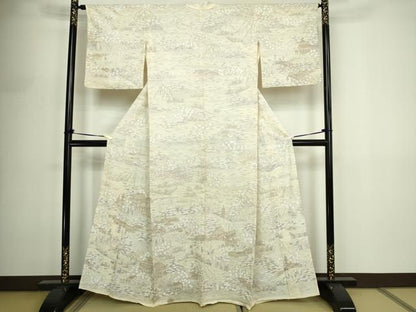 平和屋着物▽中国三大刺繍　汕頭刺繍　スワトウ刺繍　訪問着　単衣　風景文　正絹　逸品　DABF8887sf