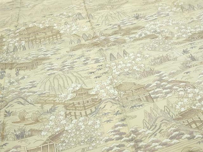 平和屋着物▽中国三大刺繍　汕頭刺繍　スワトウ刺繍　訪問着　単衣　風景文　正絹　逸品　DABF8887sf