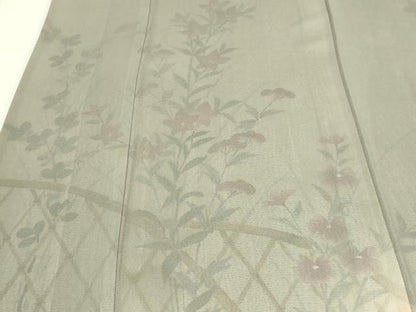 平和屋着物▽訪問着　単衣　無双　草花文　暈し染め　紗袷　紗×絽　正絹　逸品　DABF8885sf