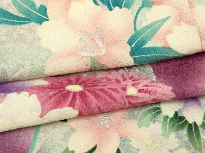 平和屋着物▽豪華振袖　単衣　草花文　暈し染め　銀彩　正絹　逸品　DABF8902sf