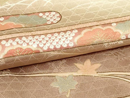 平和屋着物▽訪問着　単衣　刺繍　流水草花文　暈し染め　金彩　正絹　逸品　DABF8903sf