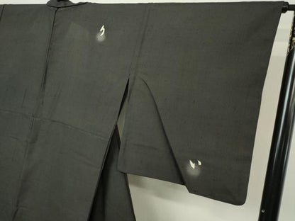 平和屋着物▽訪問着　単衣　紬地　いろはうた　暈し染め　黒地　正絹　逸品　DABF8899sf