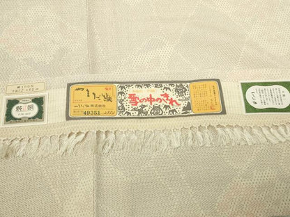 平和屋着物▽本塩沢　単衣　110亀甲　やまだ織　草花文　証紙付き　正絹　逸品　DABF8897sf