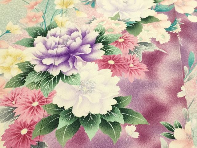 平和屋着物▽豪華振袖　単衣　草花文　暈し染め　銀彩　正絹　逸品　DABF8902sf