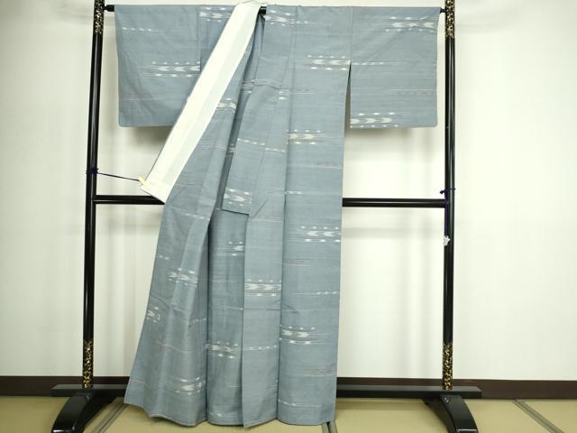 平和屋着物▽上質な紬　単衣　横段文　正絹　逸品　DABF8911sf