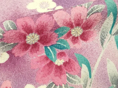 平和屋着物▽豪華振袖　単衣　草花文　暈し染め　銀彩　正絹　逸品　DABF8902sf
