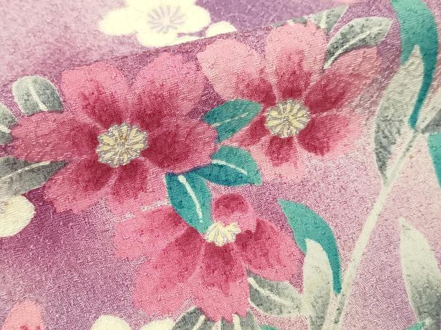 平和屋着物▽豪華振袖　単衣　草花文　暈し染め　銀彩　正絹　逸品　DABF8902sf
