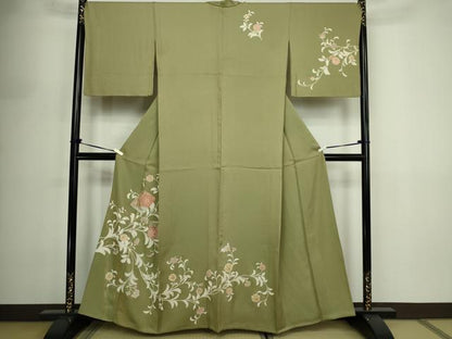 平和屋着物▽訪問着　単衣　更紗花文　金彩　正絹　逸品　DABF8904sf