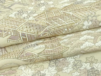 平和屋着物▽中国三大刺繍　汕頭刺繍　スワトウ刺繍　訪問着　単衣　風景文　正絹　逸品　DABF8887sf