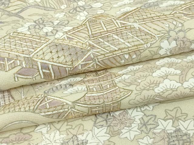 平和屋着物▽中国三大刺繍　汕頭刺繍　スワトウ刺繍　訪問着　単衣　風景文　正絹　逸品　DABF8887sf