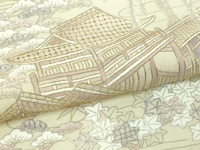 平和屋着物▽中国三大刺繍　汕頭刺繍　スワトウ刺繍　訪問着　単衣　風景文　正絹　逸品　DABF8887sf