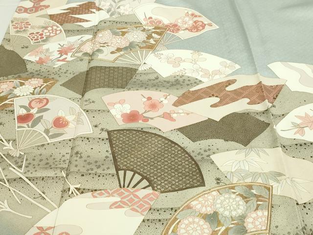 平和屋着物▽豪華色留袖　単衣　駒刺繍　扇面草花文　暈し染め　金彩　正絹　逸品　DABF8888sf