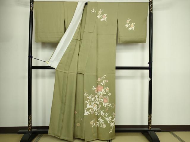 平和屋着物▽訪問着　単衣　更紗花文　金彩　正絹　逸品　DABF8904sf