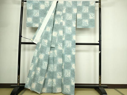 平和屋着物▽上質な紬　単衣　花うさぎ　正絹　逸品　DABF8893sf