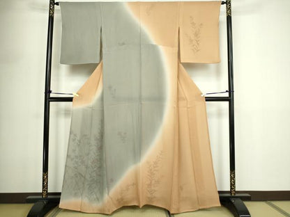 平和屋着物▽訪問着　単衣　無双　草花文　暈し染め　紗袷　紗×絽　正絹　逸品　DABF8885sf