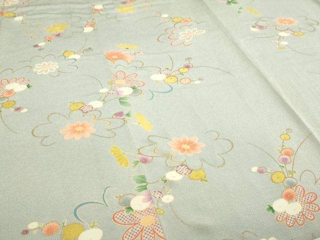 平和屋着物▽上質な小紋　単衣　草花文　金彩　鬼しぼ縮緬　正絹　逸品　DABF8914sf