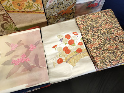平和屋本店■名古屋帯 まとめて100点 鷹 人物 風景 更紗 花柄 手描き 型染め 佐賀錦 金銀糸 など 着用可能多数 未使用品有 全て正絹 se4139