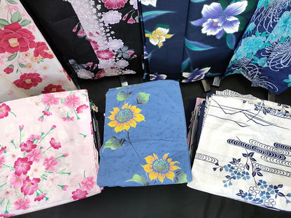 平和屋本店■浴衣 まとめて 45点 菊 花柄 向日葵 Kansai 山本寛斎 綿紅梅 綿絽 ラメ など 着用可能多数 未使用品あり se4136