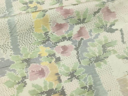 平和屋着物▽本場大島紬　白大島　単衣　笹竹花文　正絹　逸品　DABF8925sf