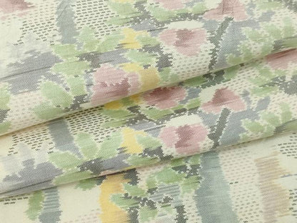 平和屋着物▽本場大島紬　白大島　単衣　笹竹花文　正絹　逸品　DABF8925sf
