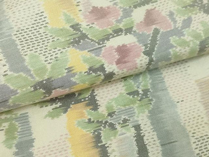 平和屋着物▽本場大島紬　白大島　単衣　笹竹花文　正絹　逸品　DABF8925sf