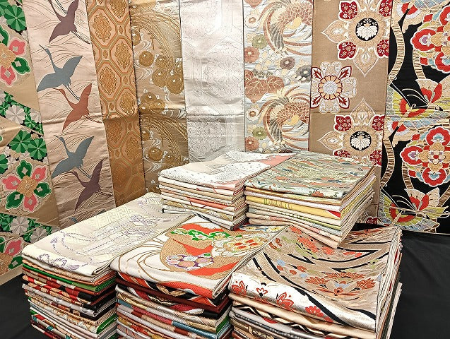 平和屋着物■袋帯 西陣 まとめて100点 鶴 孔雀 尾長鳥 蝶 更紗 松竹梅 花柄 正倉院 佐賀錦 金銀糸 など 未使用品あり 全て正絹 mmm1119