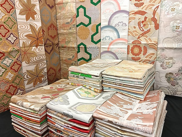 平和屋着物■袋帯 西陣 まとめて100点 鳳凰 向かい鶴 尾長鳥 蝶 楽器 七宝 正倉院 竜田川文様 佐賀錦 金銀糸 未使用品有 全て正絹 mmm1120