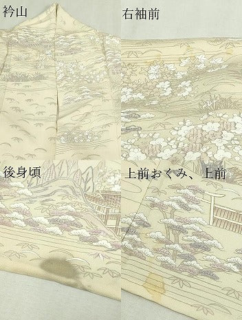 平和屋着物▽中国三大刺繍　汕頭刺繍　スワトウ刺繍　訪問着　単衣　風景文　正絹　逸品　DABF8887sf