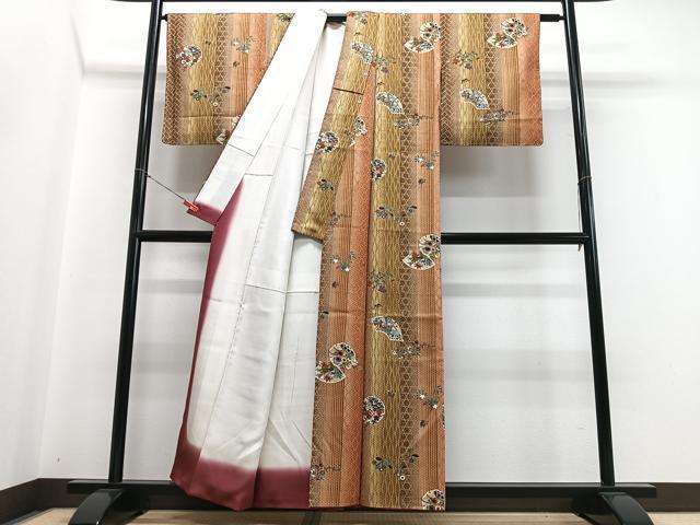 平和屋着物■上質な小紋　雪輪地紙花蝶文　暈し染め　金彩　正絹　逸品　CABH4113xe